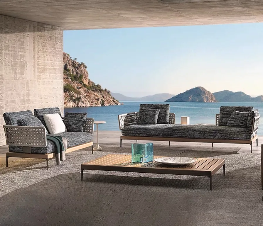 More Design Modern Style Outdoor Sofa Courtyard Hotel Villa Leisure Terrace Garden Balcony Rattan Teak Furniture Combination