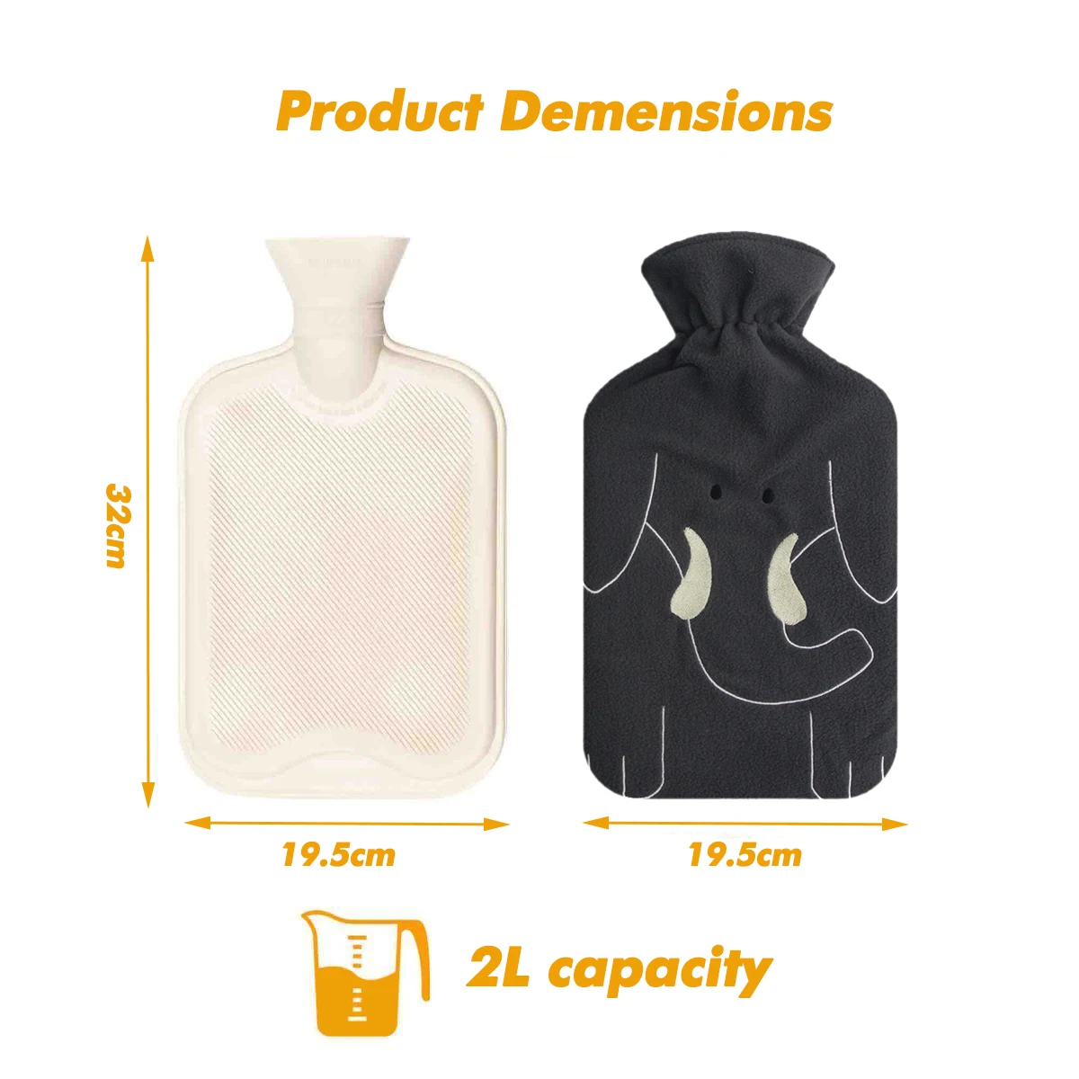 custom high quality 500ml 1000ml 2000ml natural silicone warm rubber hot water bottle bag cover china for christmas gift