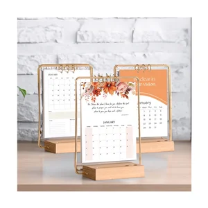 LOW MOQ Bible Verse Desktop Flip Calendars Scripture Printing Retro Decorated Perpetual Use Christians Wooden Base Desk Calendar