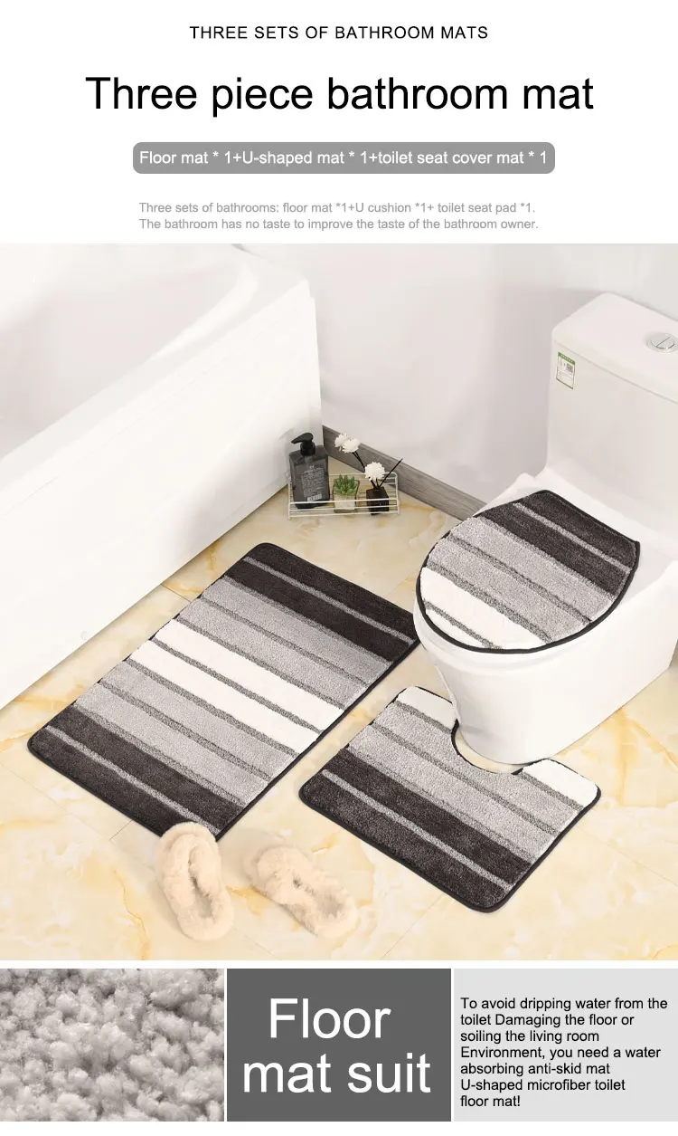 New Design Microfiber Embossing Water Absorbent Door Mat Non Slip Floor Toilet Mat Bathroom Mat Set 3 Piece details