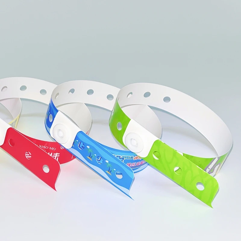 Factory Disposable Custom PVC Vinyl Bracelet Bar Code Theme Amusement Park Paper Admission Ticket Waterproof L Shaped Wristband