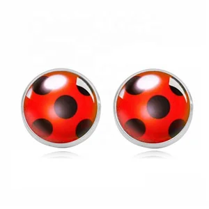 Full Custom 925 Sterling Silver Ladybug Stud Earrings Fashion Enamel Ladybug Stud Earrings