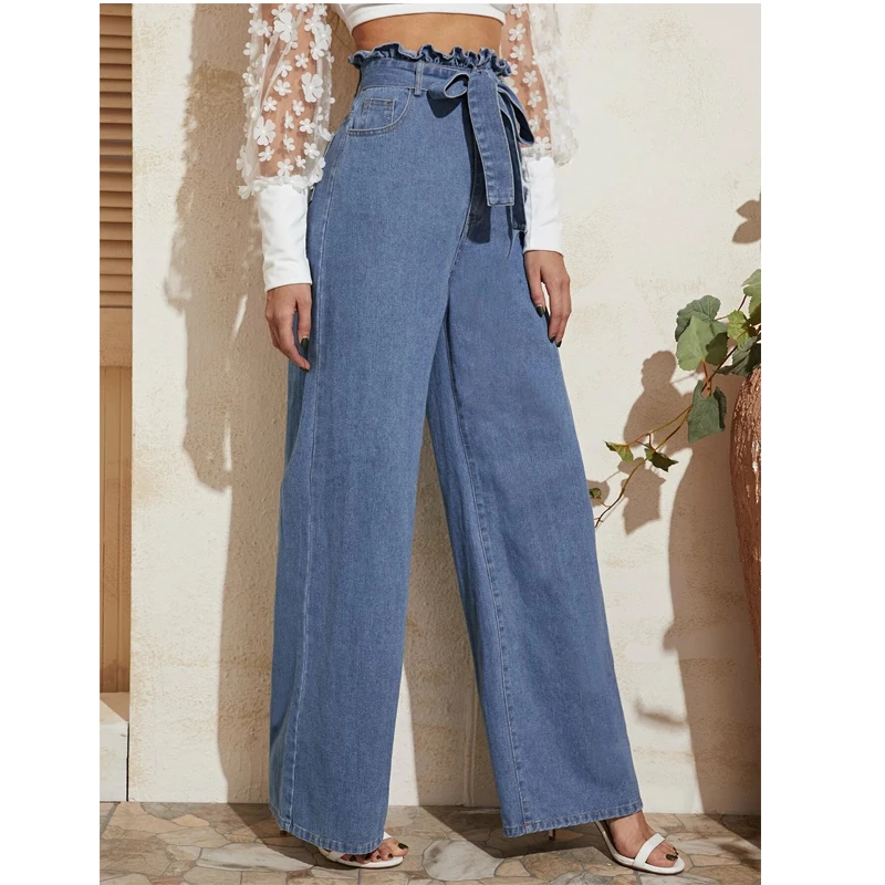 2020 personalizado de talle alto cinturón mujer jeans pantalones