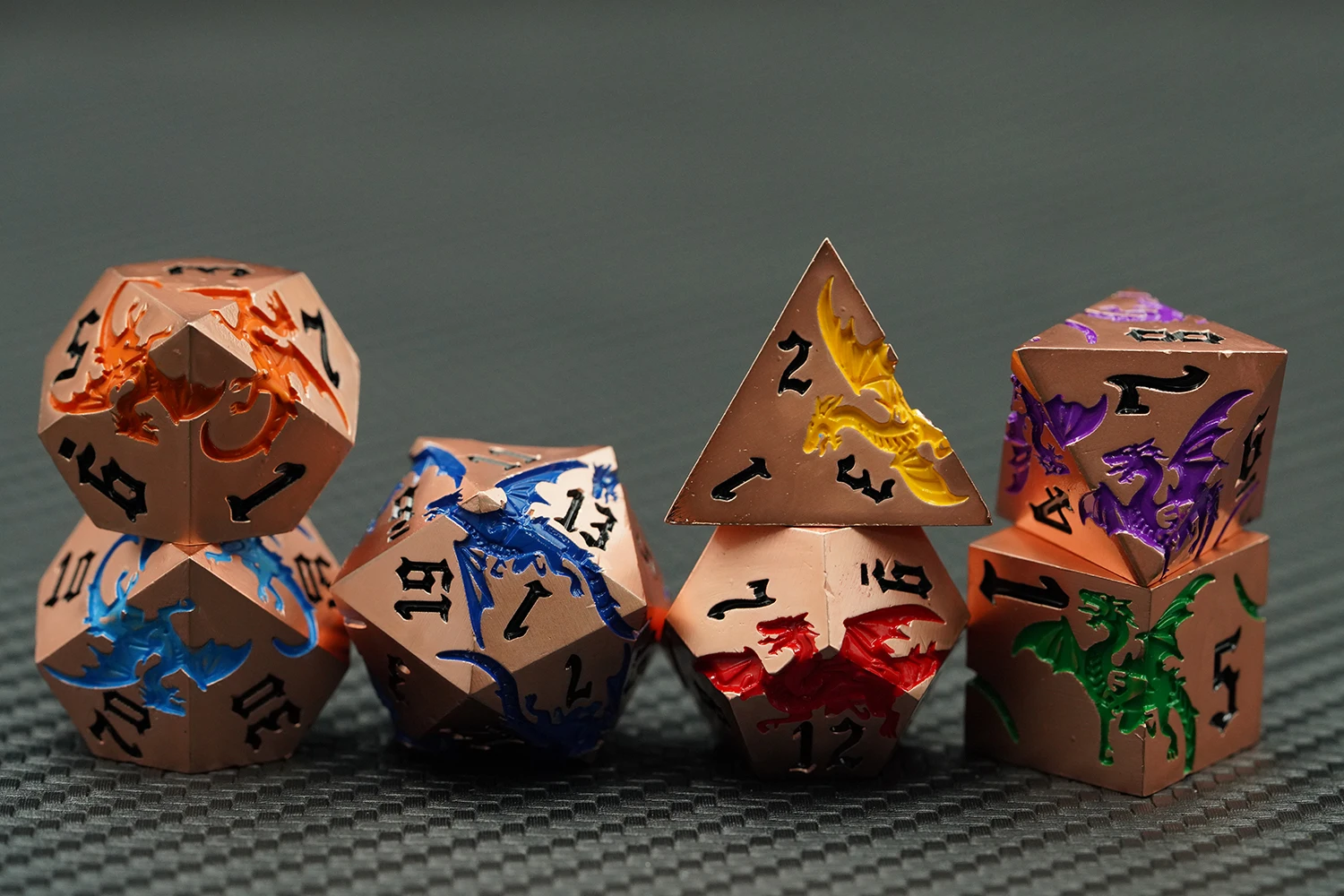Rainbow Dragon Copper Color DND Polyhedral Dice Set 16mm Metal Zinc Alloy Custom Logo for Board Gaming manufacture