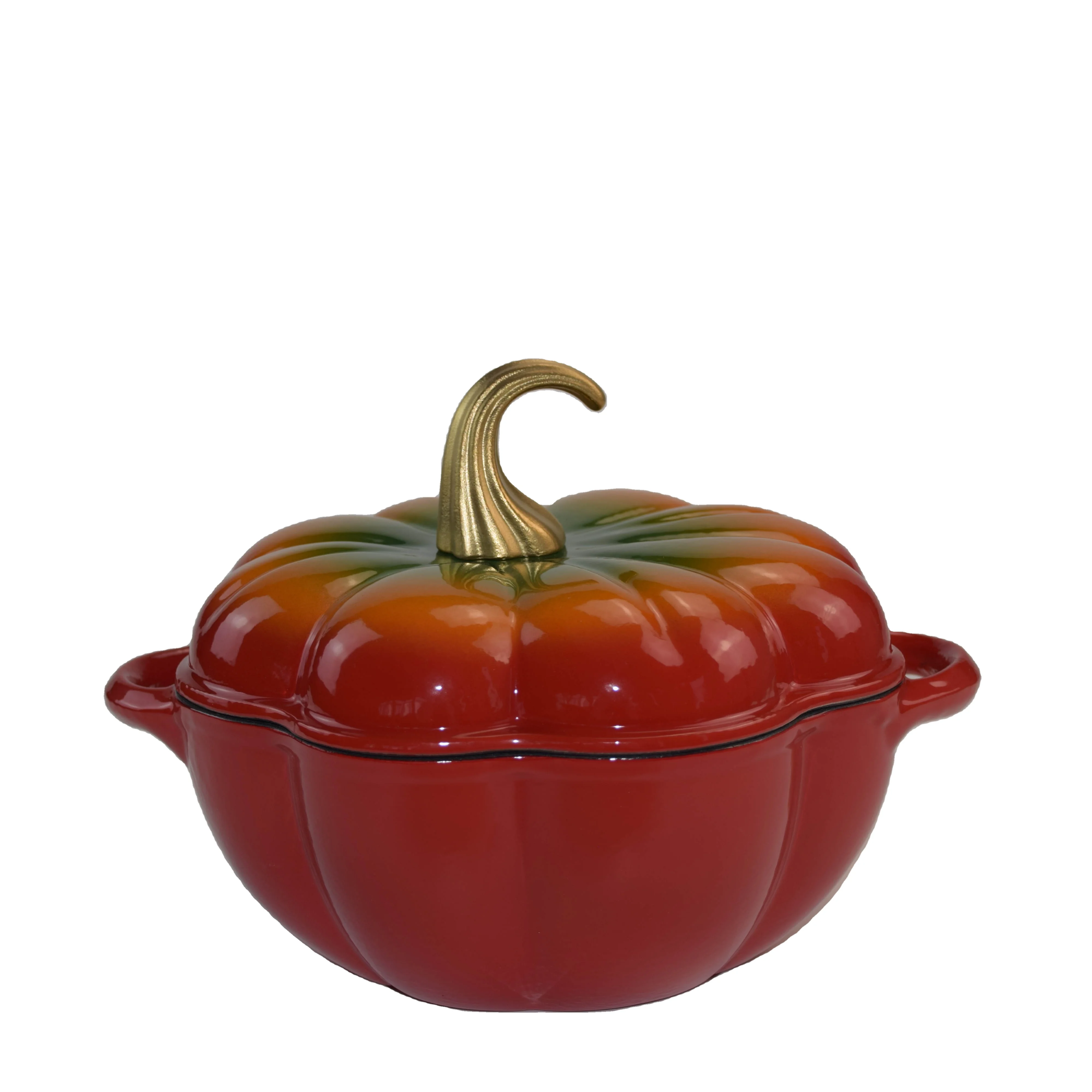 red pumpkin shaped dutch oven enameled