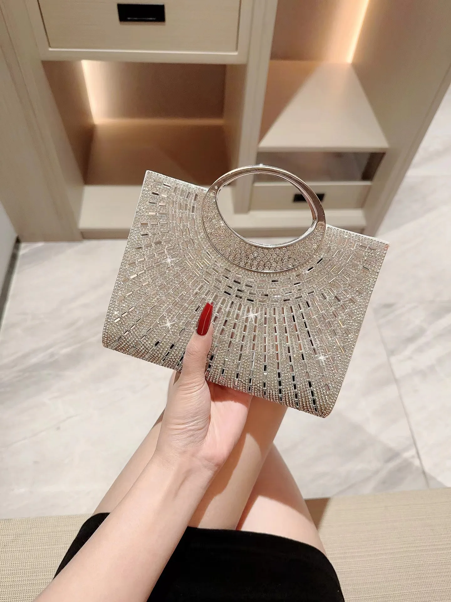 Luxury Rhinestone Silver Clutch Purse Evening Bag Oem