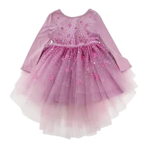 Customized Design Embroidery Sequin Star Tulle Princess Dresses O-Neck Long Sleeve Girls Dresses