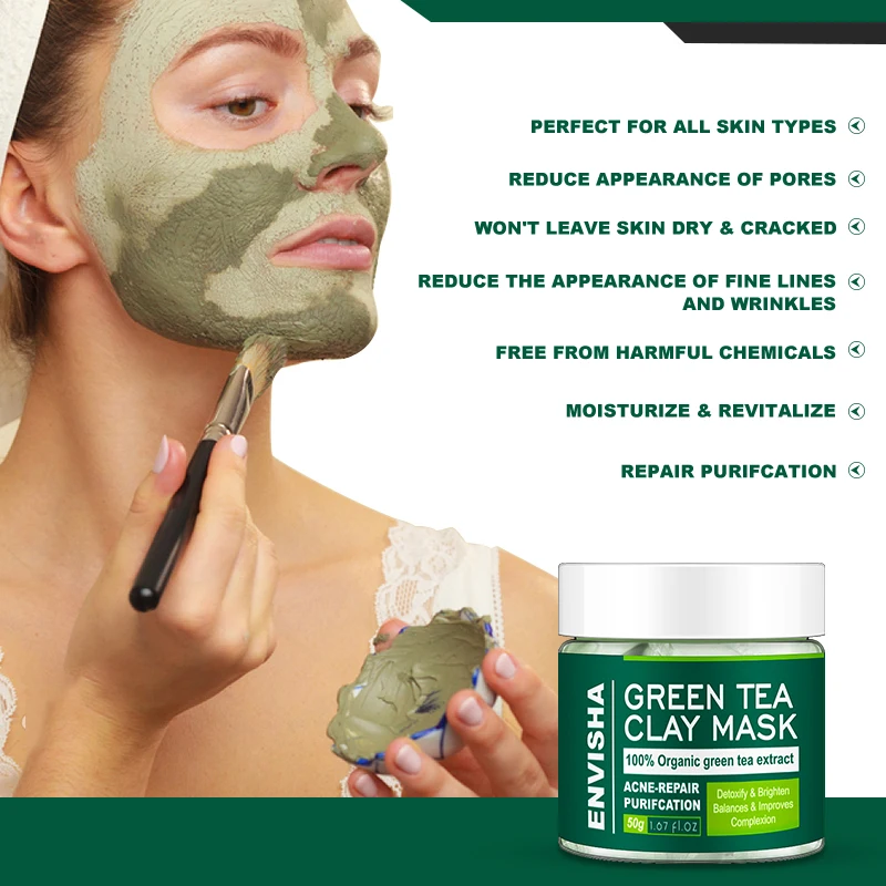 Envisha Beauty Free Designed Private Label Peel Off Clay Mud Mask Cleansing Anti Acne Organic Green Tea Facial Mask
