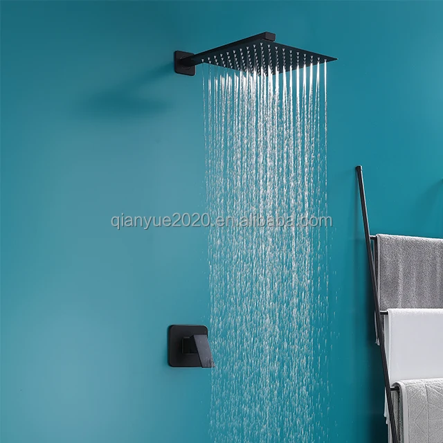 Matt black Shower set Bathroom Accessories wall mounted shower system sanitary ware products  Brass Concealed  shower faucet