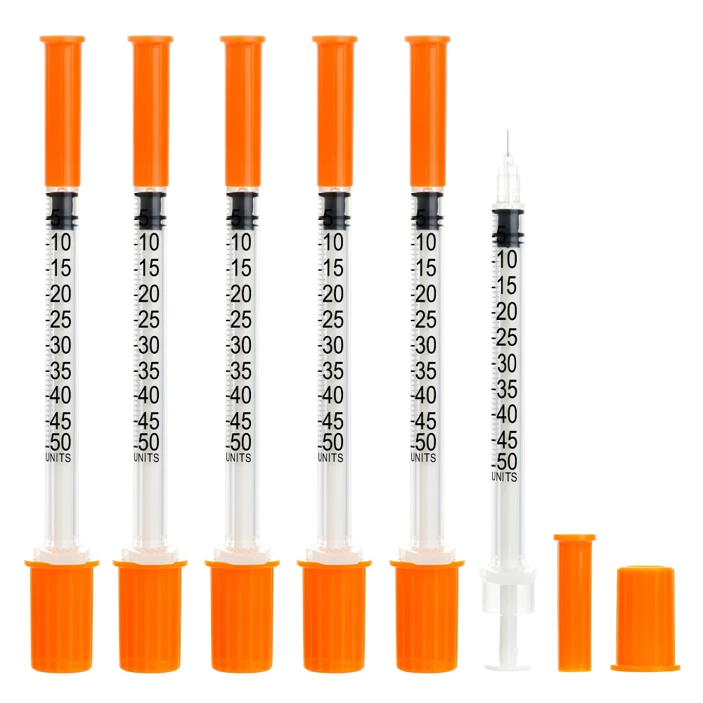 Free Sample 0.5ml 1ml Disposable Orange Cap Insulin Syringe with Needle