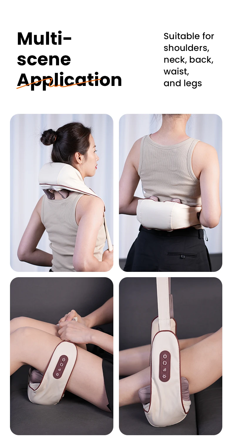 product cordless 4d kneading neck and shoulder massager with heat deep tissue shiatsu back and leg massage pillow-4