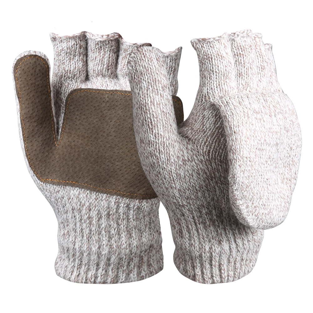 wool fingerless gloves leather palm