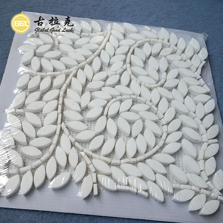 Interior Wall Tile Water Jet Nature Marble Leaf Design Stone Mosaic Wall Floor Tile details