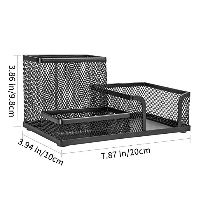 Сетчатый Настольный органайзер, офисные принадлежности, Caddy с держателем для карандашей и корзинами для хранения аксессуаров для стола, 3 отделения, черный