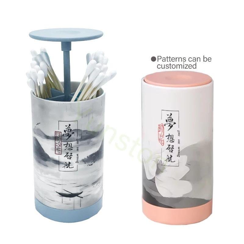 Hot Sale Multifunctional Support Custom Plastic Press to Open Semi-automatic Cotton Swab Toothpick Holder