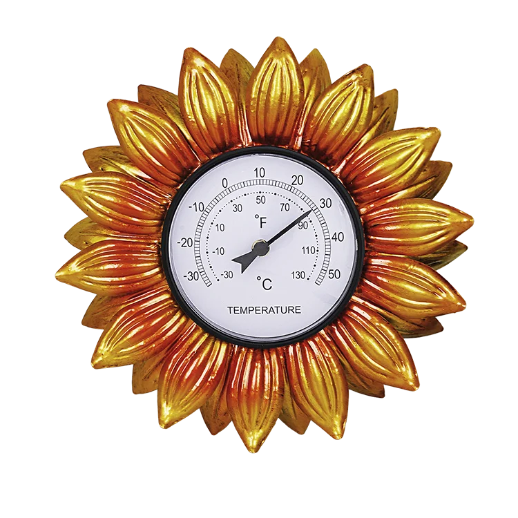 Indoor Outdoor Sunflower Wall Thermometer 13" Thermometer with Large Numbers for Patio  Yard  Gold