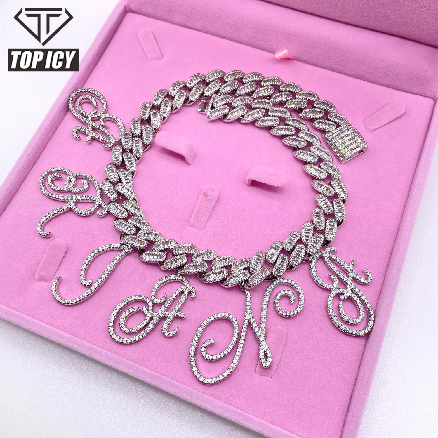 14mm Custom Cuban Link Chain Letters Initials Name Necklace Women Hip