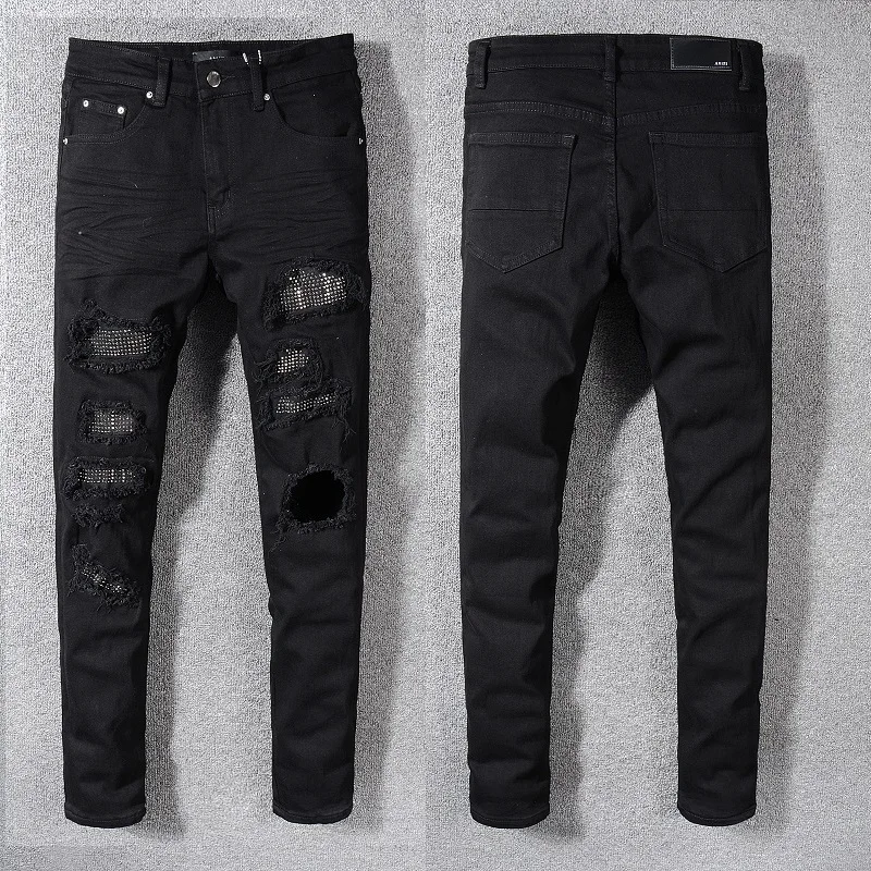 Frontwalk Men's Vintage Jeans Ripped Hole Straight Leg Trouser Fashion  Destroyed Pants 