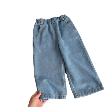 2025 Autumn New Korean-style Simple Girls' Jeans Wide-leg Pants Baby Spring and Autumn Versatile Denim Long Pants