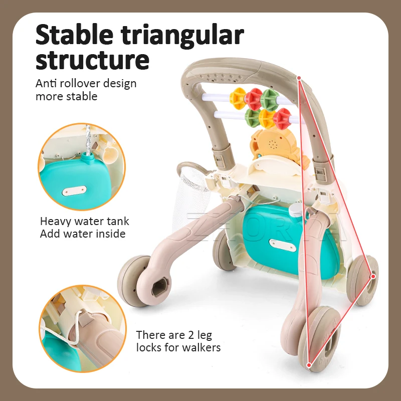 Zhorya Baby Push Along Walker Learning Walking Multifunctional Adjustable Music Stroller Kids Educational Walker