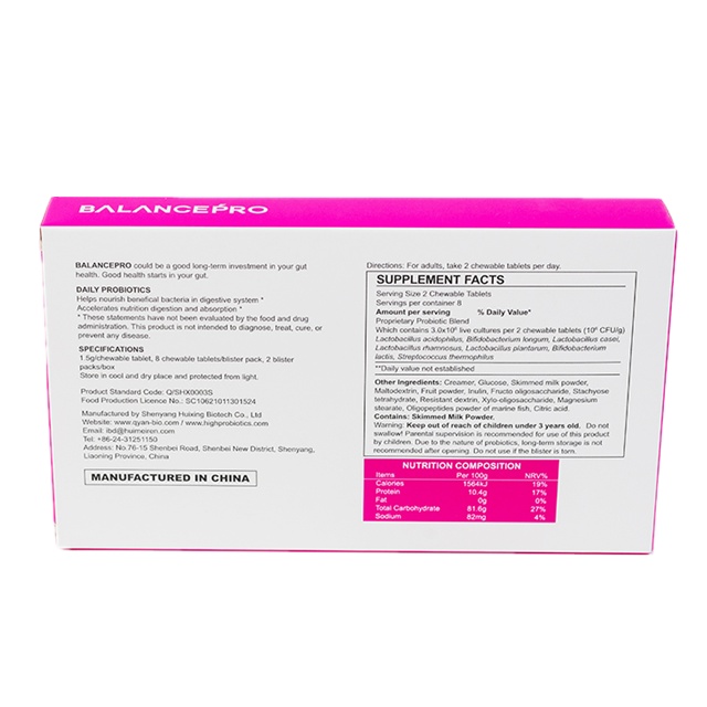 
Производитель ODM & OEM, натуральный пробиотик, жевательный планшет для детей, пищевая добавка, частная торговая марка, продукт для ухода за кишечником 