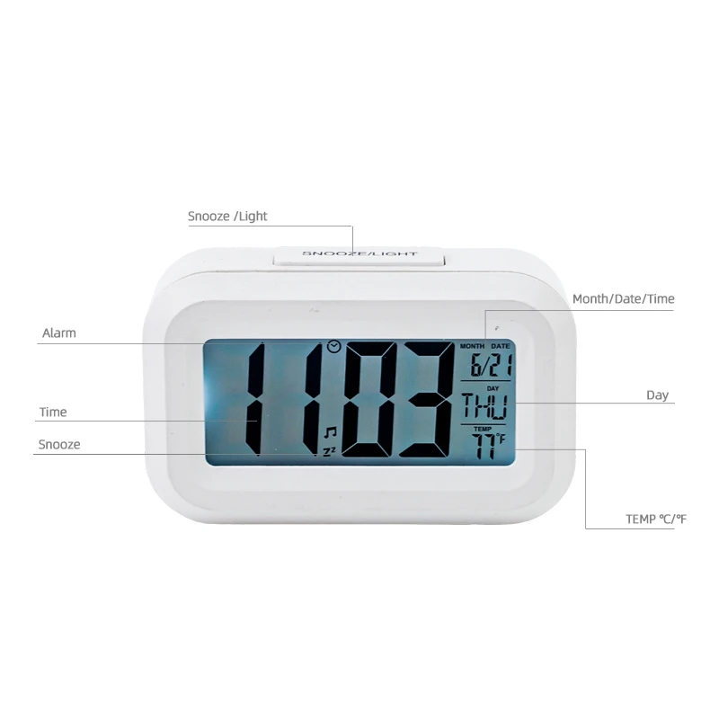 Electronic LED Clock White Timer Calendar Multi-function Small Size Digital Alarm Clock