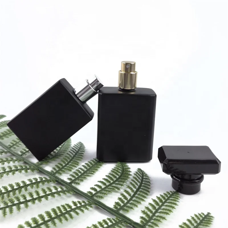 Empty Matte Black Rectangle 30ml 50ml Perfume Glass Bottles Square Parfum Bottle With Screw Sprayer and Top
