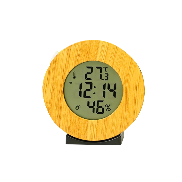 Round Indoor Digital Thermo-Hygrometer Mini Electronic Time Temperature Humidity Black White Table Desk Thermo-Hygrometer