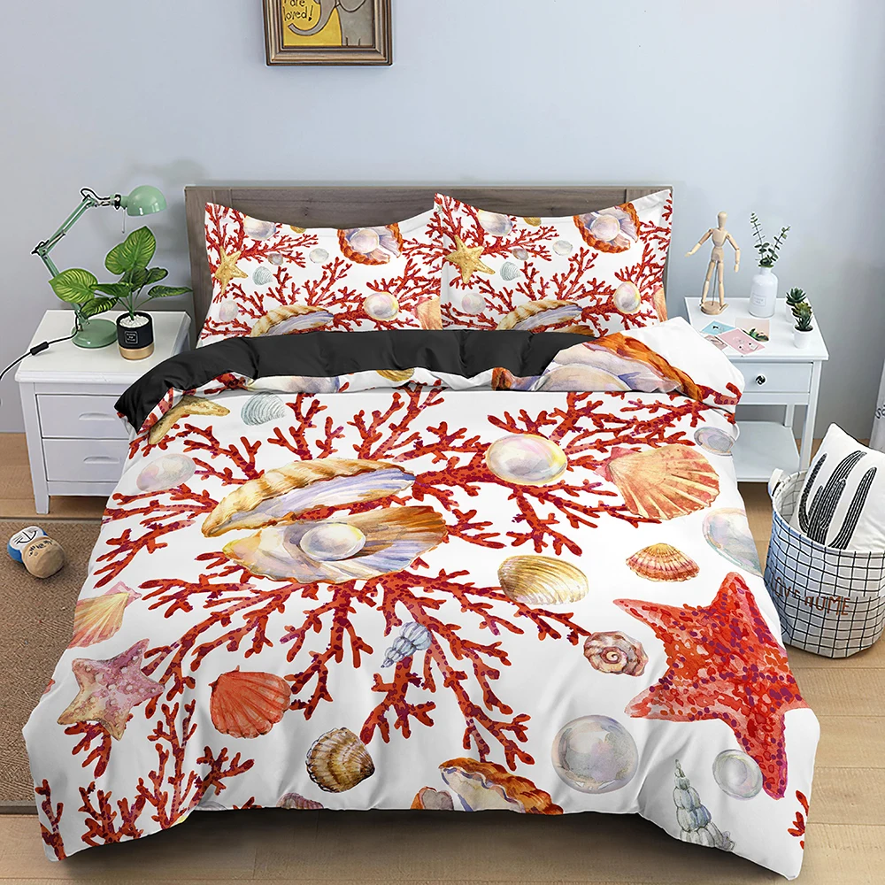 Sea Shell Print Bedding Set Child Adult Duvet Cover Queen King Quilt ...