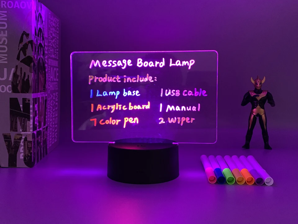 Message Board Lamp With 7 Colors Erasable Markers Rewritable Light