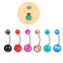 Glamour Ladies belly ring marble acrylic ball personality navel nail Fashion stainless steel body piercing jewelry