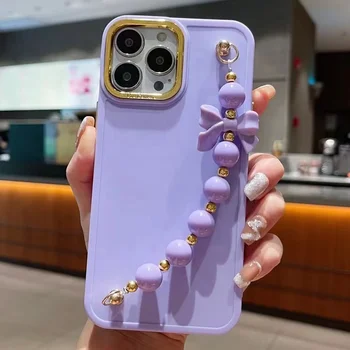 stylish accessories for infinix hot40 30 30i 20 20i 12 12i fashion tpu candy color pearl hand chain wristband mobile phone cases