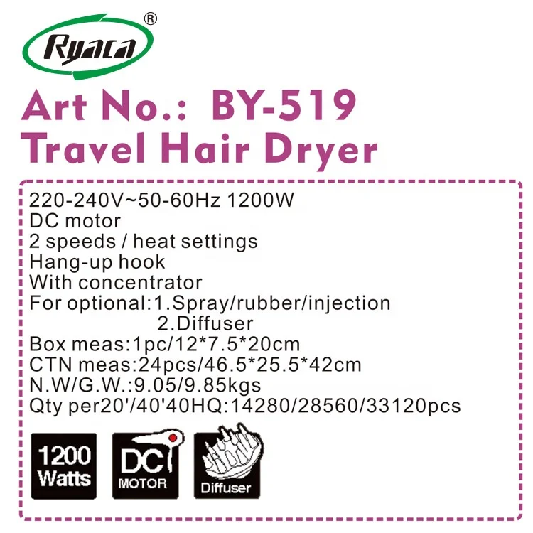 1200W Foldable Electric Mini Pocket Travel Hair Dryer
