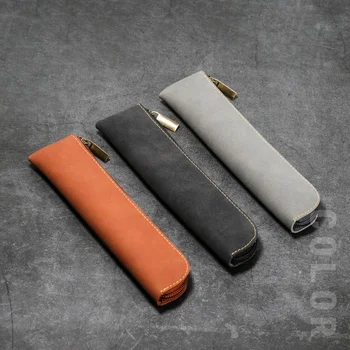 Premium Vintage European-Style Pen Sleeve PU Leather Case for Multiple Pens & Brush Storage