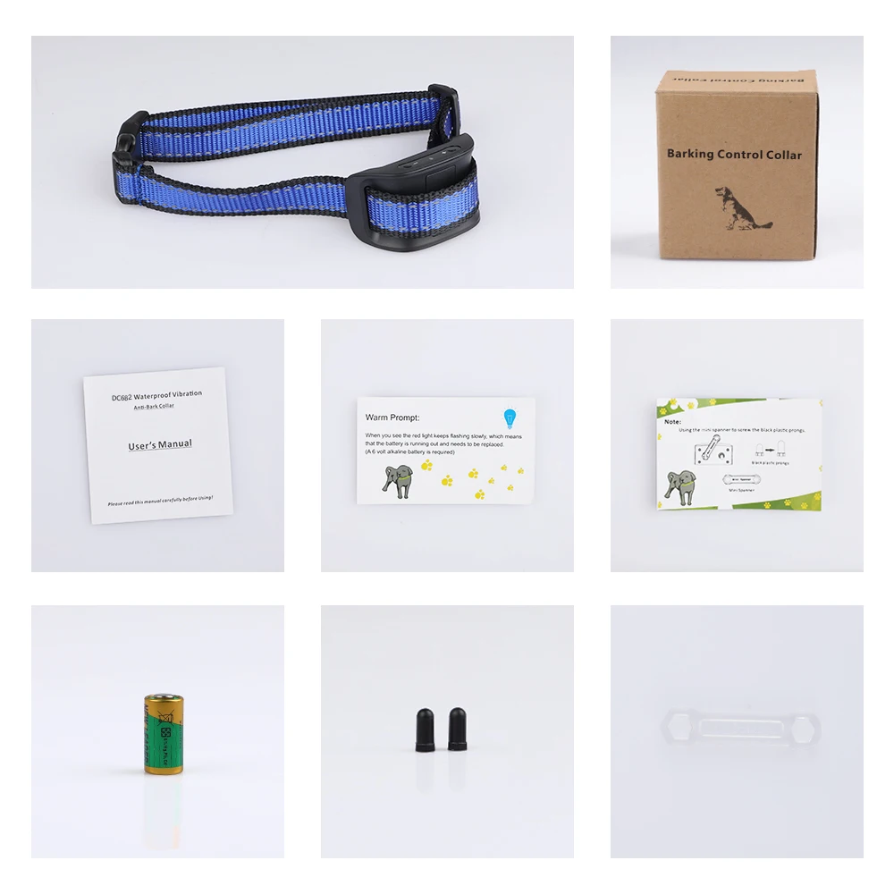 Anti Bark Dog Collar Blue Battery Operated Dog No Bark Shock Collar