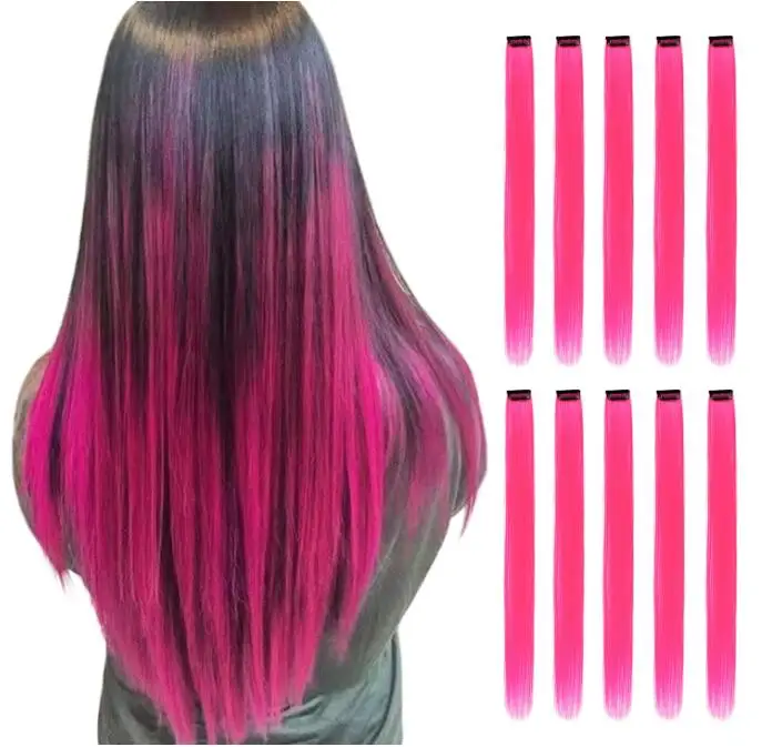Queena Pink Hair Extensions Clip In,22 Inch 10 Pcs Long Straight  Colored,For Kids Girls Women Highlight Party,Synthetic - Buy Women Wigs,Wig,Pink  Hair Extensions Clip Product on 