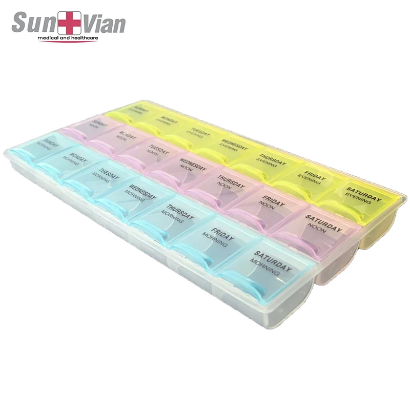 7 Days Portable Pill Storage Cases With 21 Compartments Plastic Weekly Pill Box