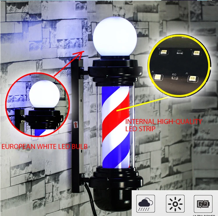 Professional Hair Salon Turn Light Hairdressing logo Light Wall Hanging Rotating Led Fashion Turn Light Barber Pole Set