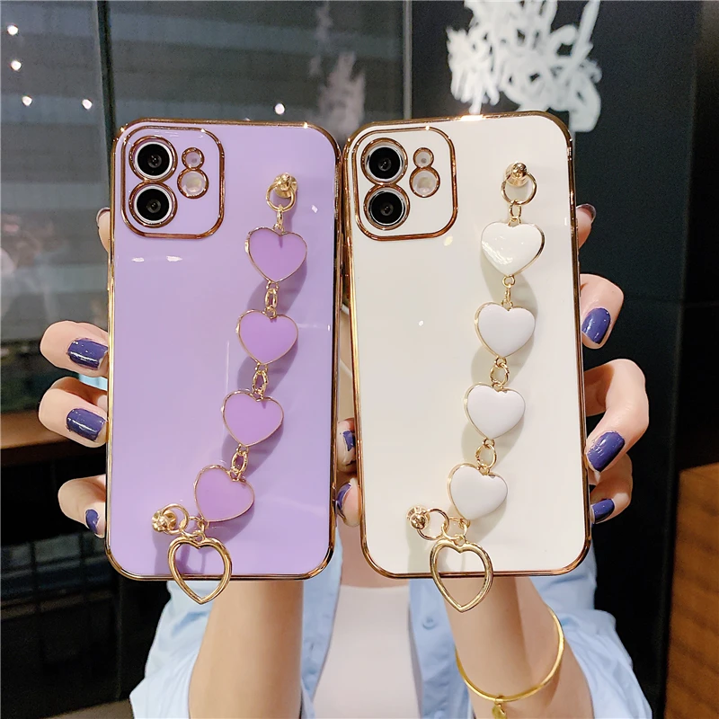 Luxury Plating Love Bracelet Strap Phone Case for iPhone 11 12 13