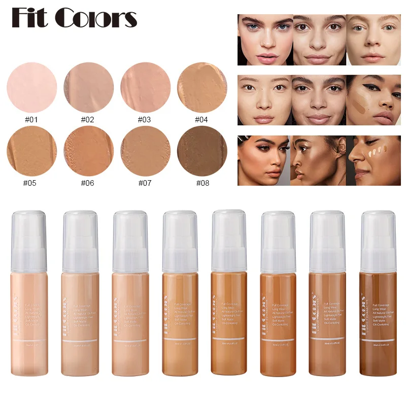 Fit Colors Full Coverage Liquid Foundation 30ml Matte Foundation Liquid Easy Apply Concealing Fair Medium Dark 8 Colors Optional