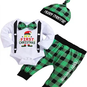 Baby Boy Infant Clothes Sets Long Sleeve Romper Striped Pants with Hat China