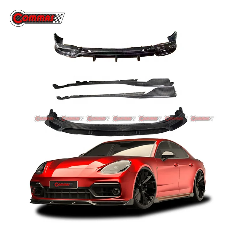 Panamera Body Shell Commas Style Carbon Fiber Front Lip Side Skirts Rear Diffuser Body Kit ...