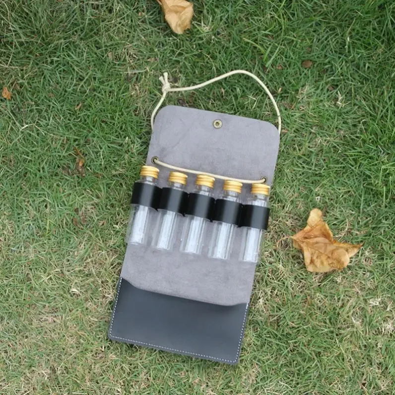 Portable Outdoor Camping Seasoning Bottle Leather case BBQ Barbecue Bottle Storage Bag Kitchen Hanging Rope Seasoning Box
