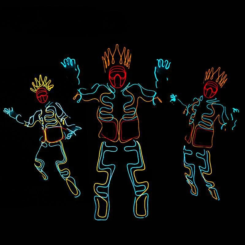 RICHSHINING Custom EL Wire Suit Cold Light Clothing Neon Led Strip Superhero Design Costumes for Graduation Party Stage Show