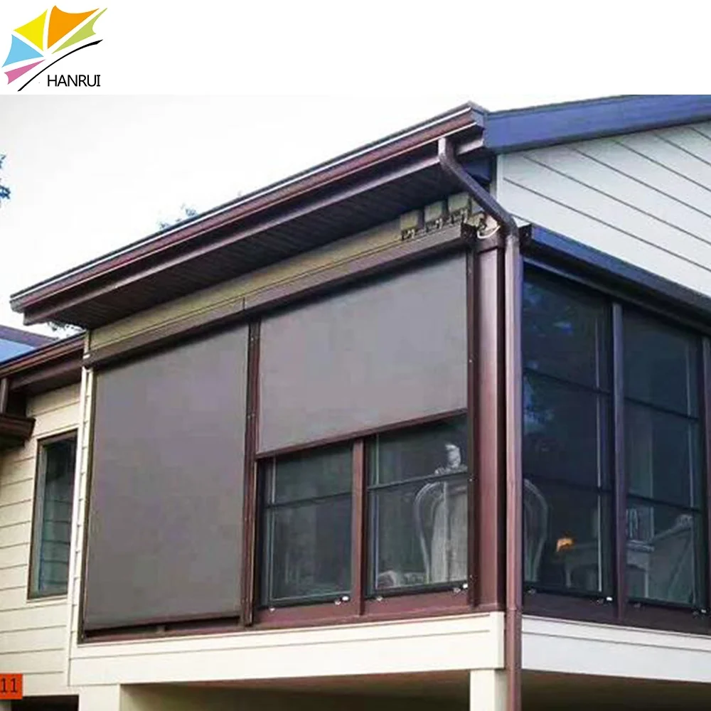 Изготовленные на заказ промышленные и жилые беспроводные ветрозащитные роликовые жалюзи молнии солнечные затеняющие устройства для наружных работ с