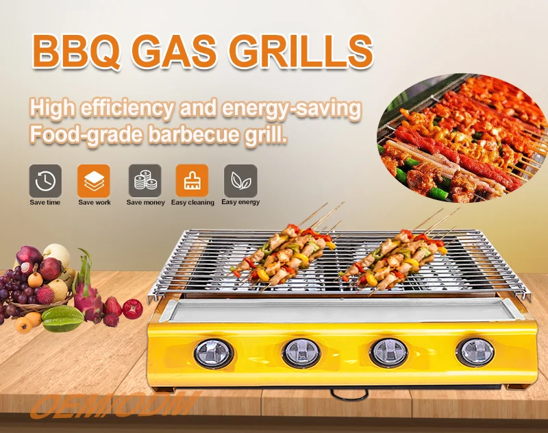 Easily assembled outdoor 4 burner barbecue gas camping grills