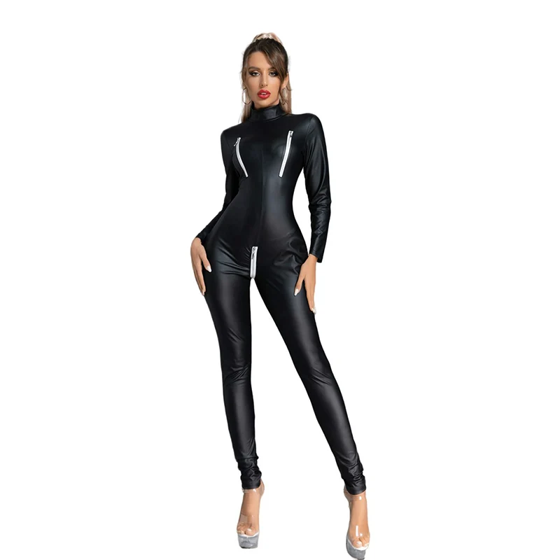 Women Jumpsuit Party 1pcs Lingerie Patent Leather Latex Polyester+Spanex 