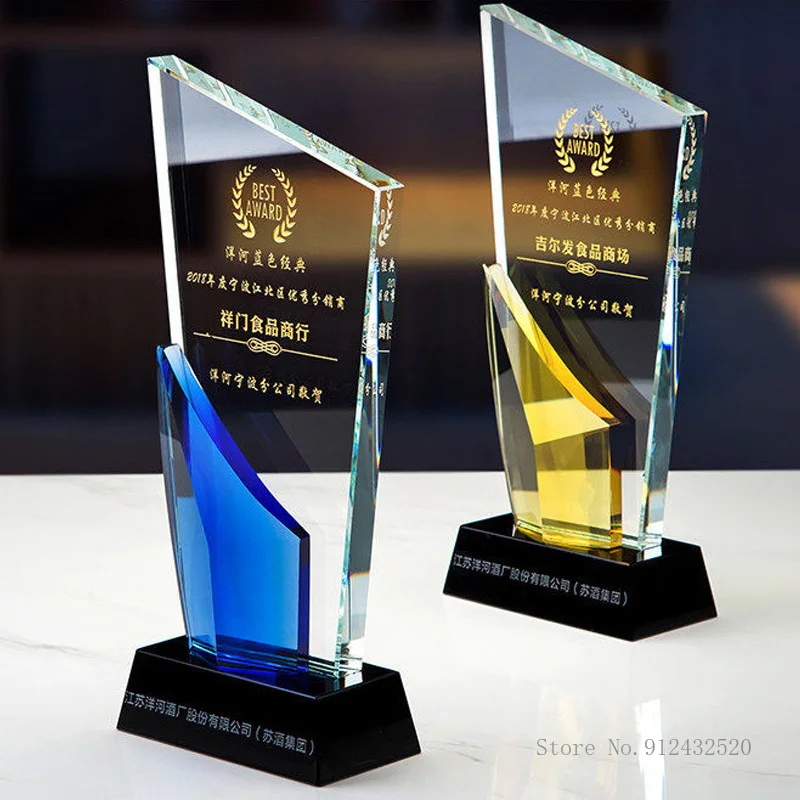 Rectangular Polished Crystal Glass Award Trophy Custom Logo Sports Movie Award Trophy