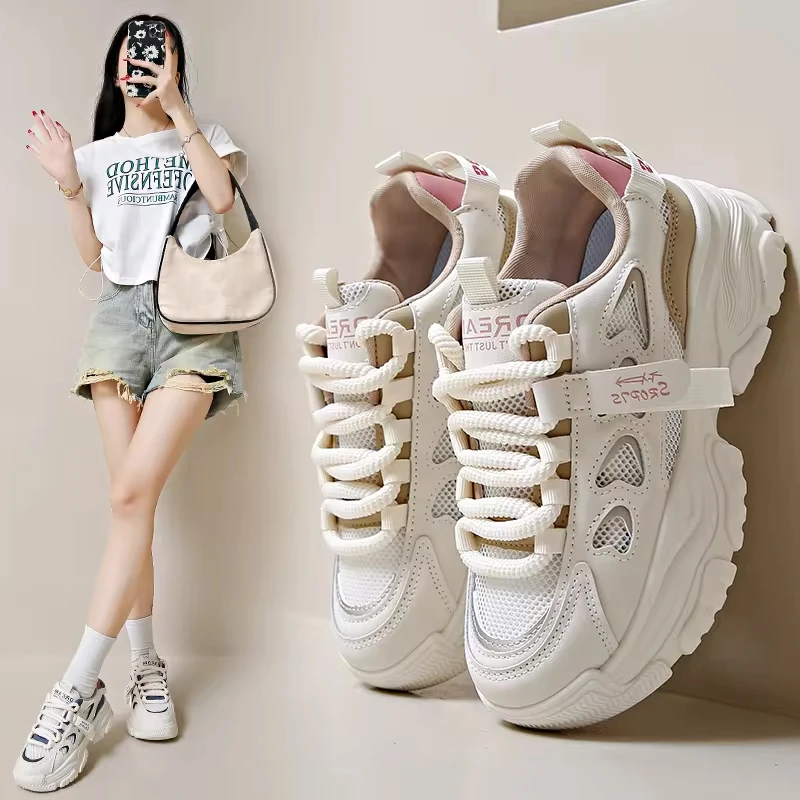 White Sneakers Women Trainers Platform Korean Fashion Chunky Sneakers Ladies Tenis Casual Shoes Woman Dad Shoes