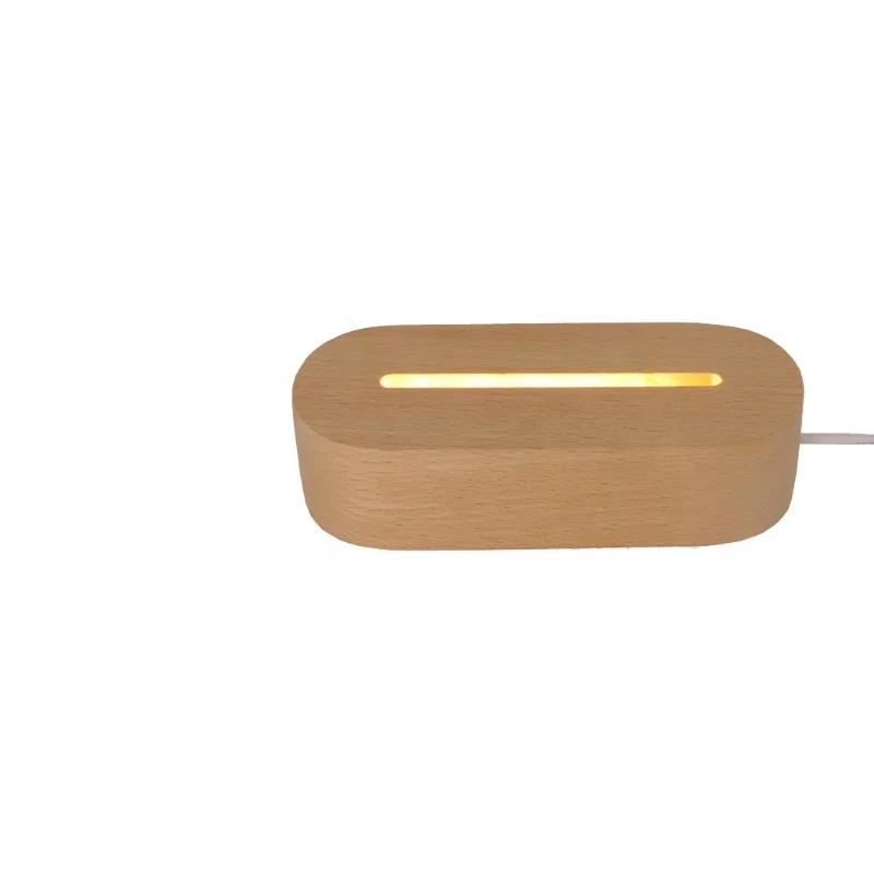 Factory Price Oval 7 Color LED Wood Stand RGB Night Light Base Ellipse 3D Lamp Base for Acrylic